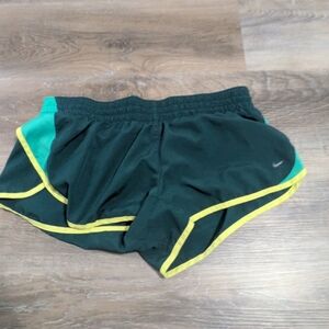 Nike Black & Green Women's Running Shorts with Yellow Trim